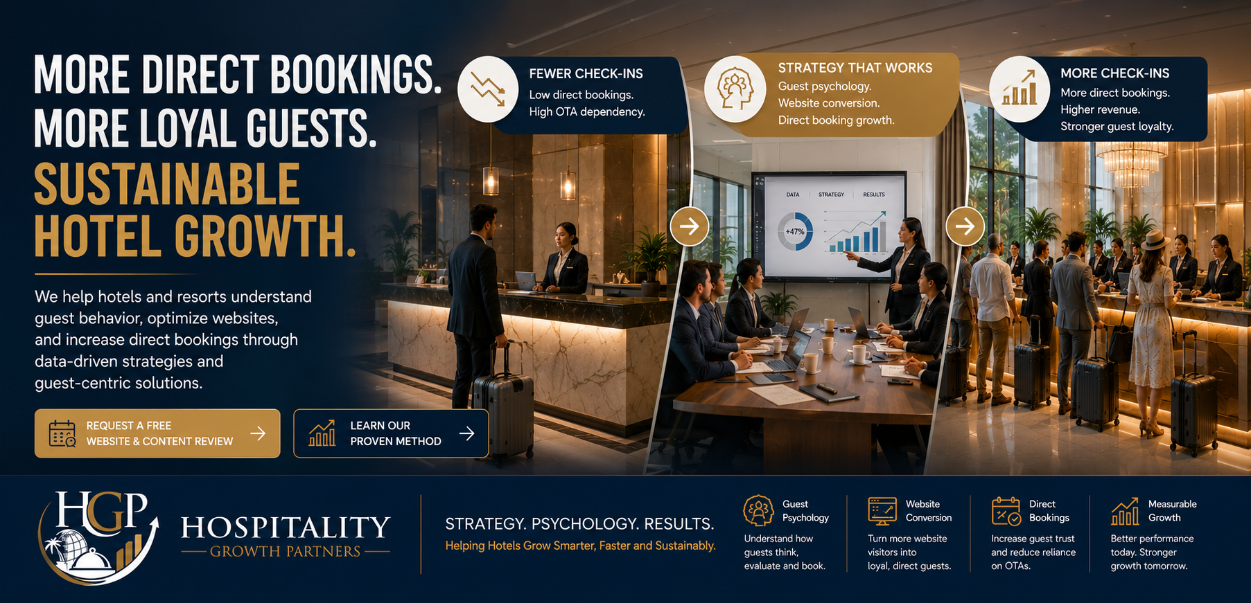 "Hospitality Growth Partners helping hotels turn more website visitors into guests through direct booking growth, guest decision psychology, and website conversion strategy."