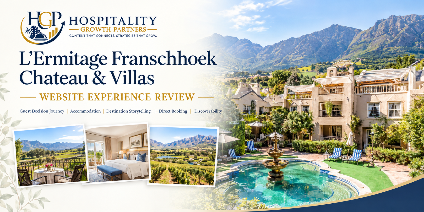 L’Ermitage Franschhoek Chateau & Villas website experience review by Hospitality Growth Partners