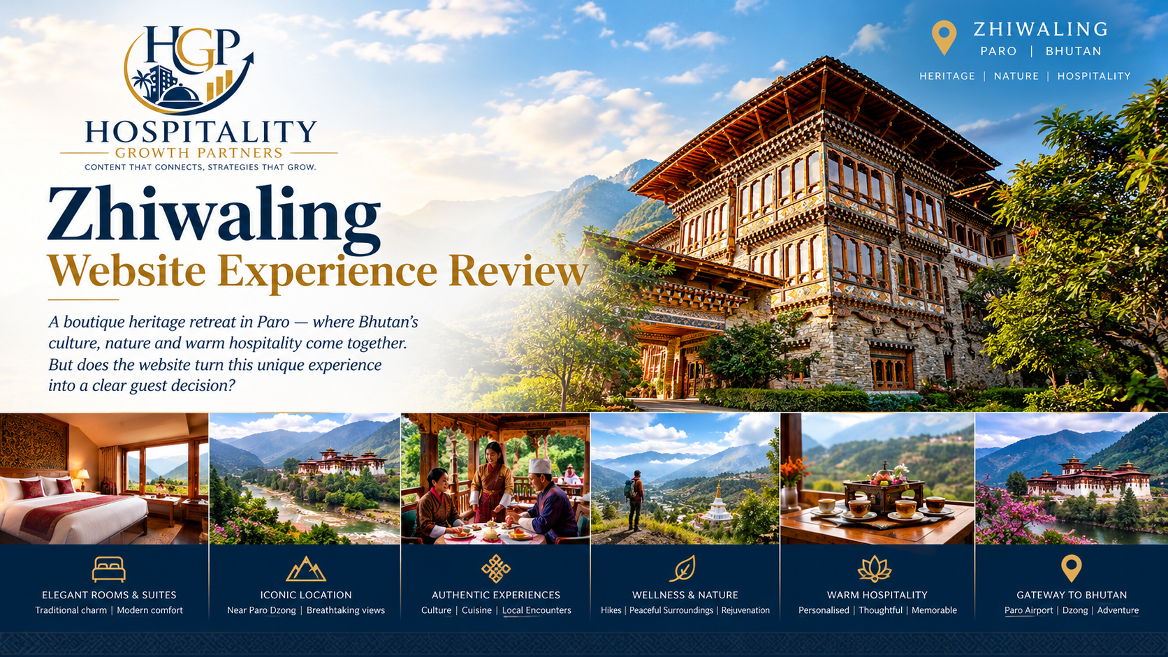 Zhiwaling Heritage in Bhutan's Paro Valley surrounded by forest and mountains — HGP Website Experience Review